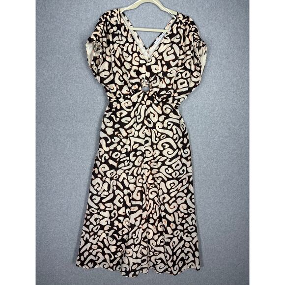 Sincerely Jules Dress Medium Cut Out Key Ruched Resort Mediterranean Cotton Midi - Picture 1 of 14